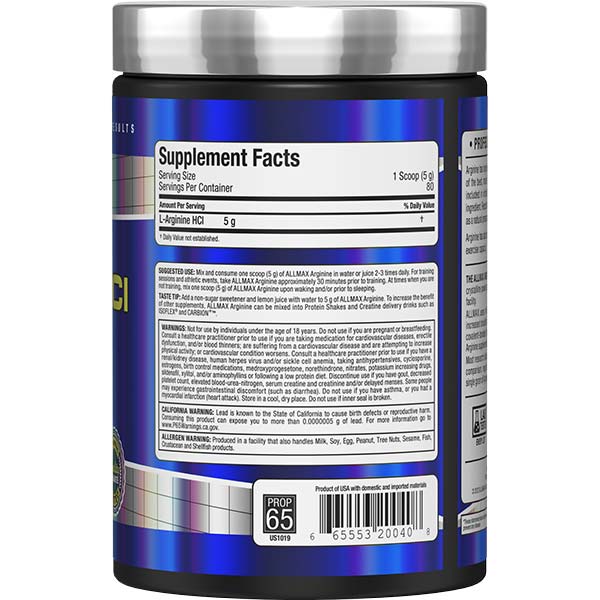 Allmax Arginine HCl – Endurance, Force & Vasodilatation | 400 g