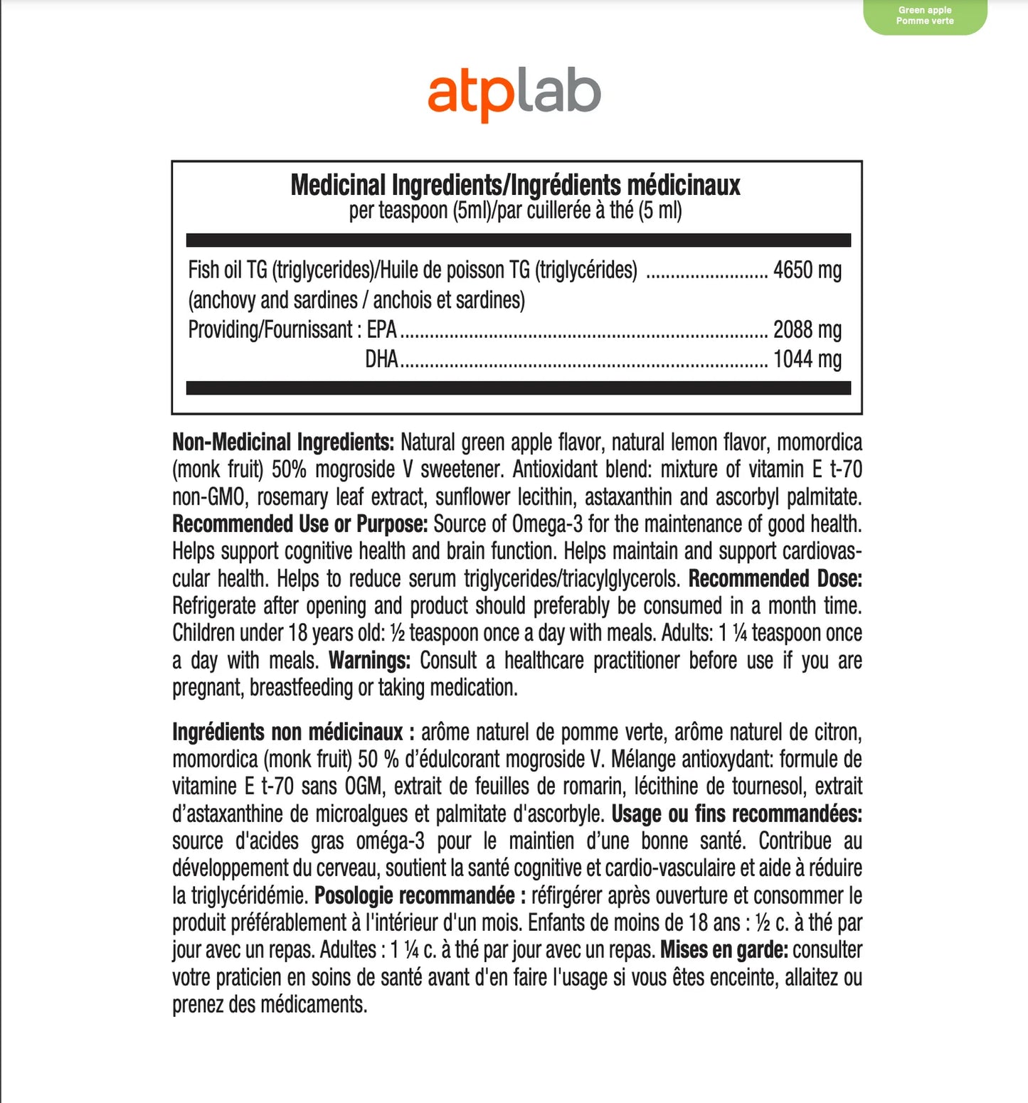Omega-3 Triglycéride ATP Lab – Huile de poisson ultra concentrée (200 ml)