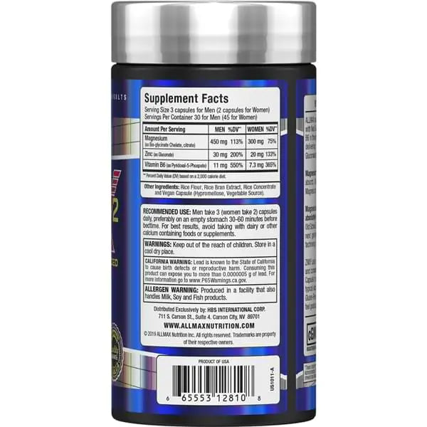 Allmax ZMX² Advanced – Zinc, Magnésium & Vitamine B6 | 90 Capsules