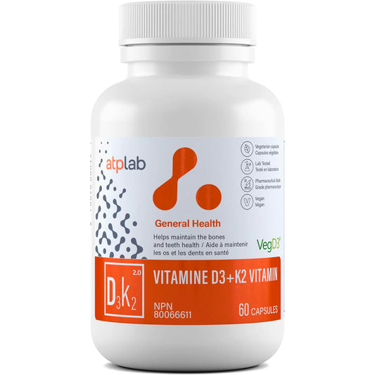 Vitamin D3 + K2 – ATP Lab | Vegan Bone &amp; Calcium Formula | 60 Capsules