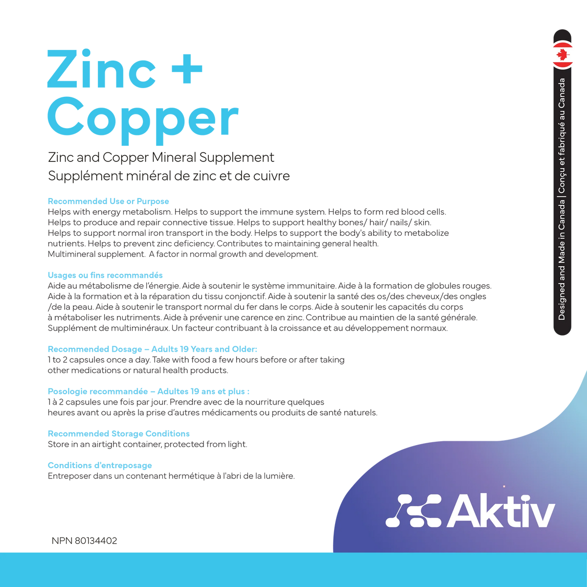 AKTIV - ZINC + CUIVRE - 90 CAPSULES