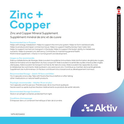 AKTIV - ZINC + CUIVRE - 90 CAPSULES