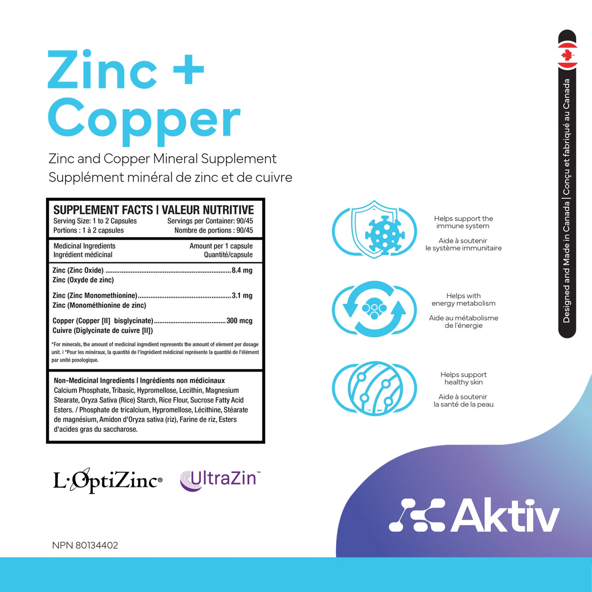 AKTIV - ZINC + CUIVRE - 90 CAPSULES