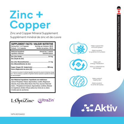 AKTIV - ZINC + CUIVRE - 90 CAPSULES