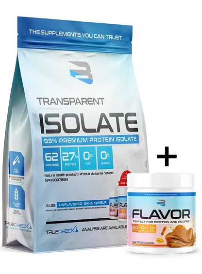 Believe Transparent Isolate – Isolat de Protéine 93% Pur | 4 lbs+FLAVOR PACK