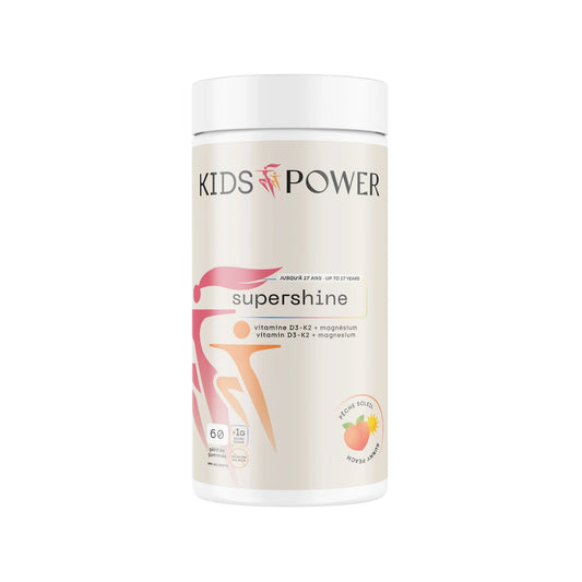 Kids Power Supershine vitamine D3 K2 magnésium gummies enfant saveur pêche soleil 60 gummies