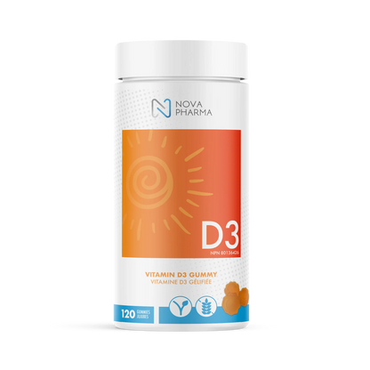 Vitamine D3 Gélifiée – Nova Pharma | Gummies Végétaliens Soleil & Immunité | 120 unités