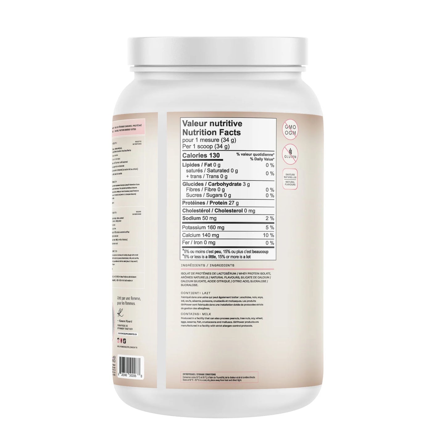 Tableau nutritionnel de la protéine isolat HERprotein Girl Power saveur café caramel