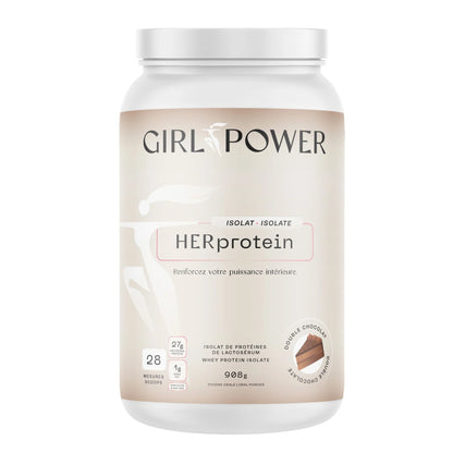 Protéine isolat Girl Power HERprotein saveur double chocolat 27 g de protéines conçue pour les femmes actives