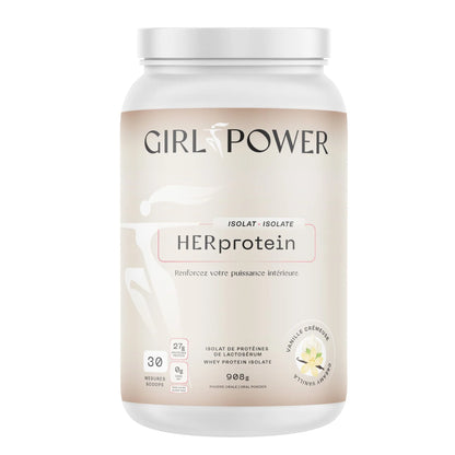 Protéine isolat Girl Power HERprotein saveur vanille crémeuse texture lisse et digestion facile