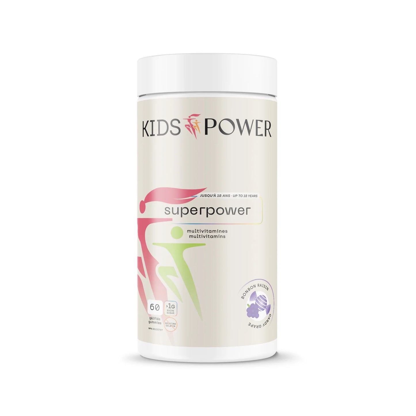 Kids Power Superpower multivitamines enfant bonbon aux raisins 60 gummies Canada
