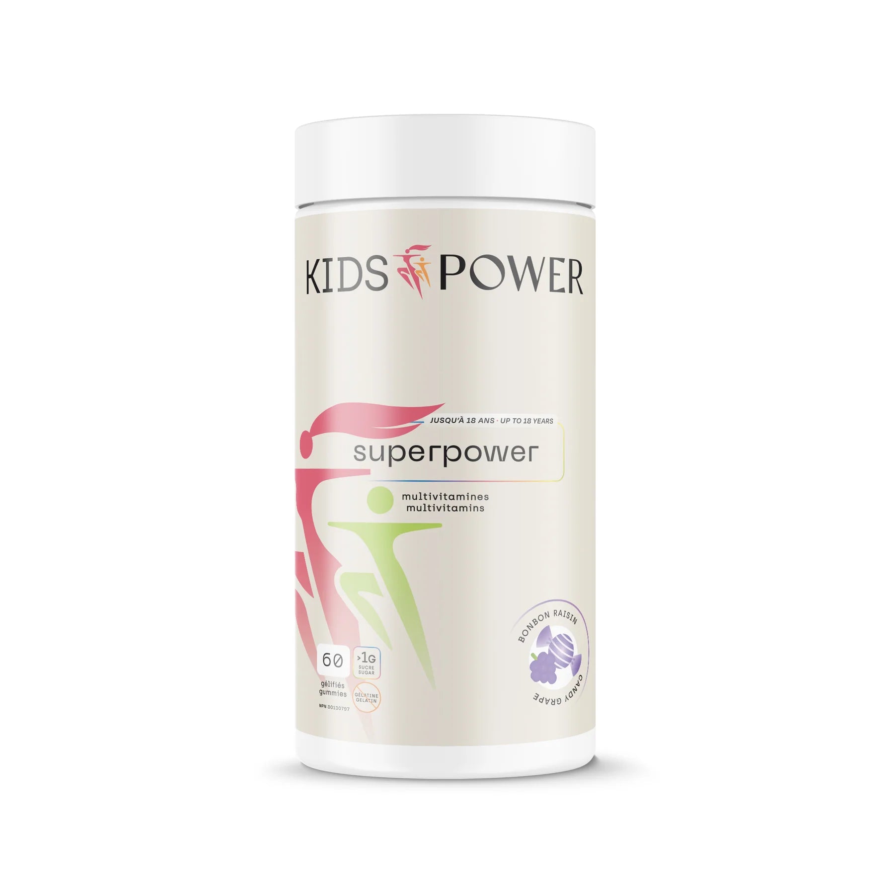 Kids Power Superpower multivitamines enfant bonbon aux raisins 60 gummies Canada